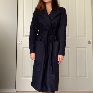 ZARA Long Wool Coat in Navy Blue